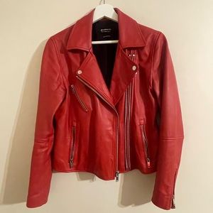 Stradivarius red leather jacket